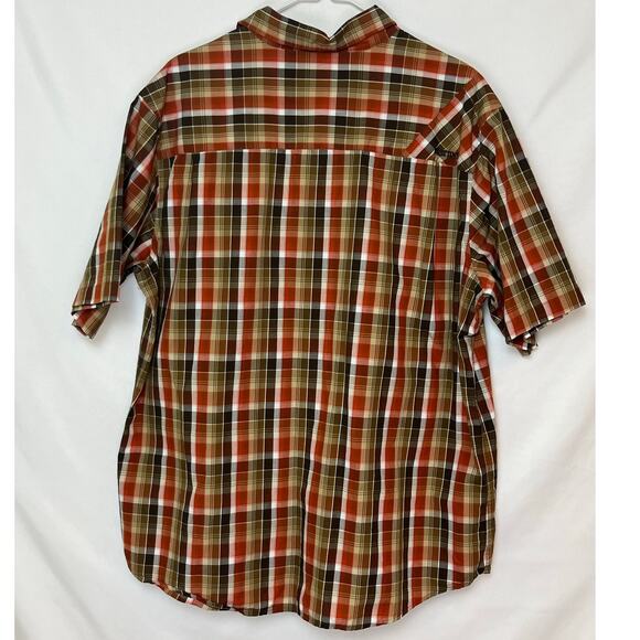 Marmot Mens XL Orange Brown Plaid Short-Sleeve Button-Front Hiking Outdoor Shirt - Picture 2 of 6